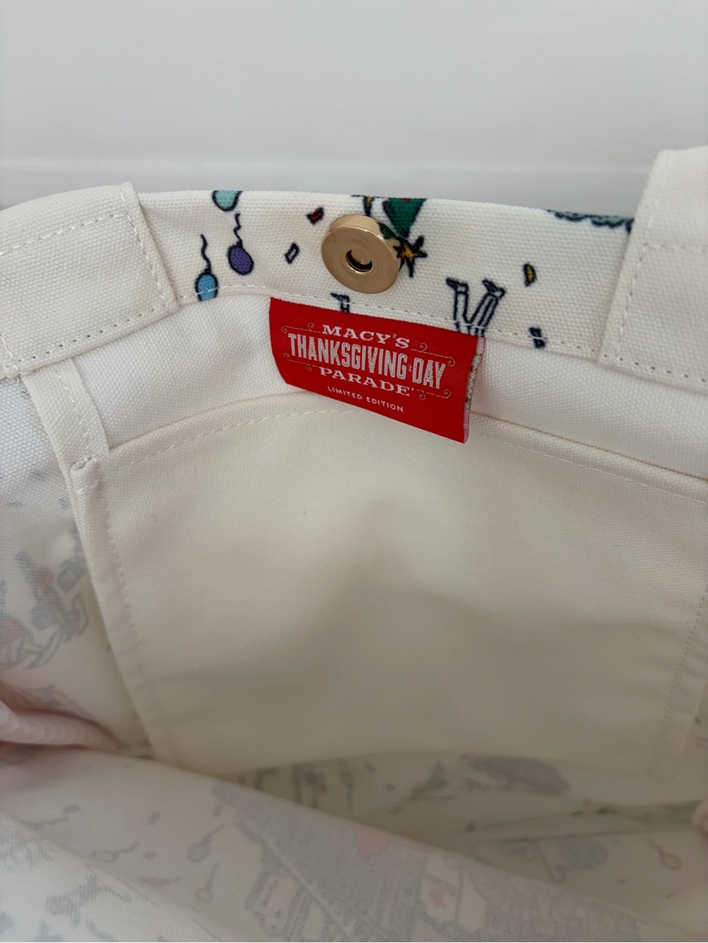 Macy's Cream Canvas Tote with Multicolor Parade Print - Picture 4 of 4
